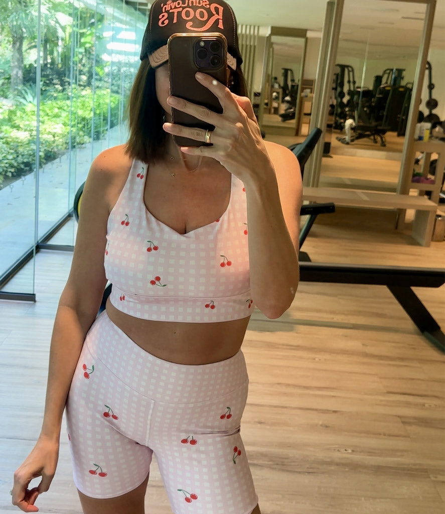 'Cherry Picked' Lola Longline Bra  and Biker Set